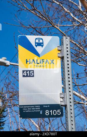 Bus stop sign on Purcells Cove Road in Fergusons Cove, Nova Scotia, Canada Stock Photo