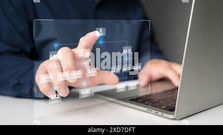 Business workflow process management concept. Workflow automation system with data diagram of the hierarchical structure of departments in business or Stock Photo