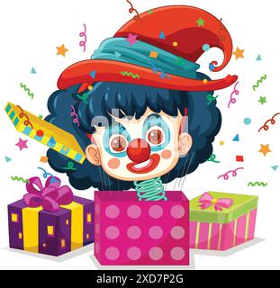 Clown popping out of gift boxes Stock Vector