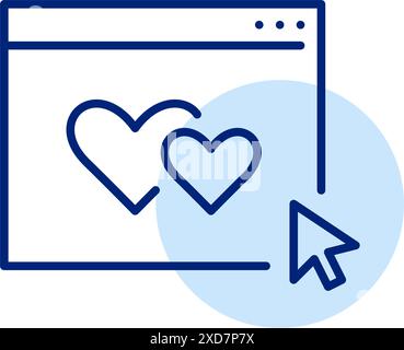 Dating app, interactive relationship hub. Mouse clicking on intertwined hearts, web page. Pixel perfect, editable stroke Stock Vector