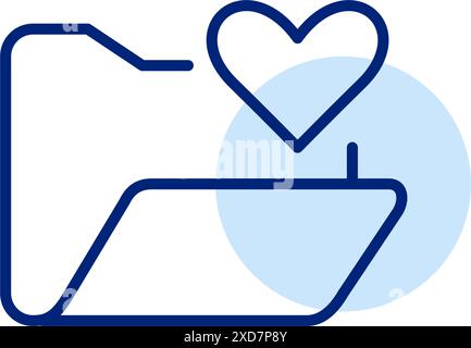 Folder and heart. Personal data, secure storage with care. Valued documents, favorite files. Pixel perfect vector icon Stock Vector