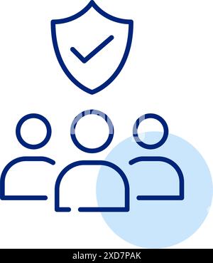 Group of users, shield with checkmark. Verified communication. Secure work and internet environment. Pixel perfect icon Stock Vector