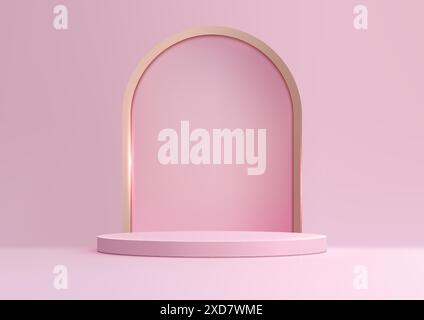 3D Pink Podium with Gold Archway on Pink Background, Minimal Luxury Style for Product Display, Mockup, and Showroom Showcase Stock Vector