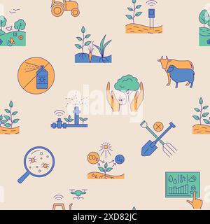 Regenerative agriculture seamless pattern. Farm equipment, smart farming. Vector illustration Stock Vector
