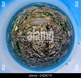 Aerial view, city center view, central station, Wallring streets and black skyscraper RWE Tower, and shopping street Westenhellweg, Thier Galerie shop Stock Photo
