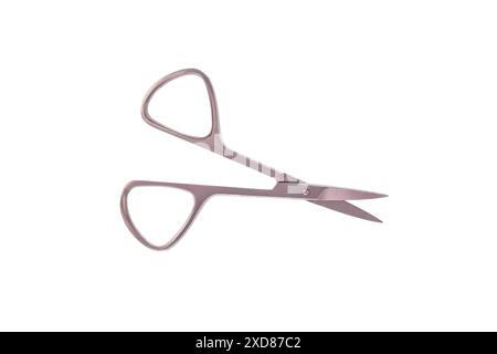 Closeup of small metal scissors for nail clipping isolated on white background. Stock Photo