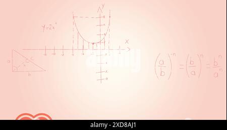 Image of mathematical data processing over pink background Stock Photo
