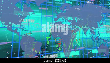 Image of statistics and data processing with world map Stock Photo