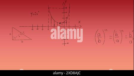 Image of mathematical data processing on red background Stock Photo