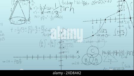 Image of mathematical data processing on blue background Stock Photo