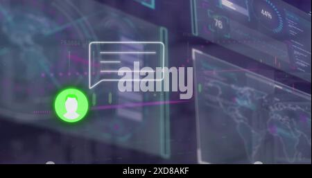 Image of social media icons and financial data processing Stock Photo