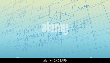 Image of mathematical data processing over blue background Stock Photo