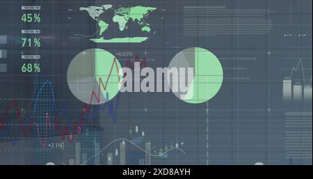 Image of statistical data processing against grey background Stock Photo