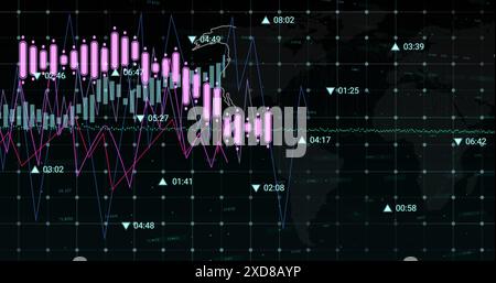 Image of financial data processing over world map Stock Photo