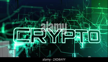 Image of crypto currency text and financial data processing Stock Photo