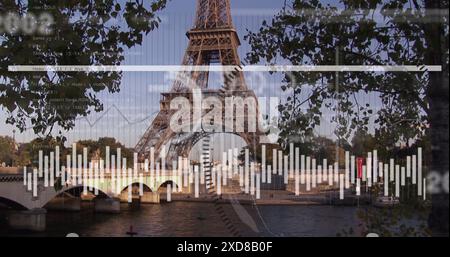 Image of statistical data processing against view of eiffel tower Stock Photo