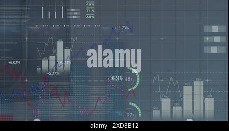 Image of statistical data processing against grey background Stock Photo