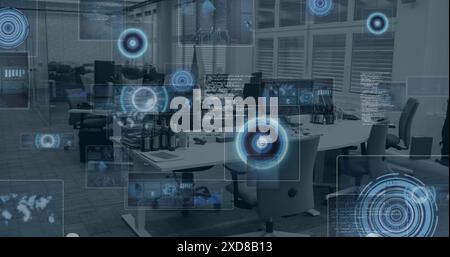 Image of scopes scanning and data processing over office Stock Photo