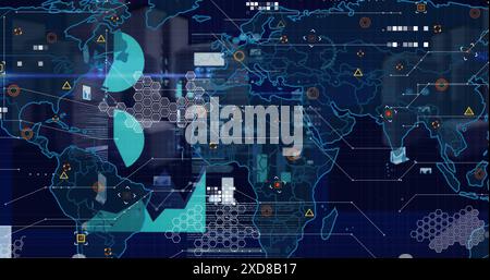 Image of world map, statistics and financial data processing Stock Photo