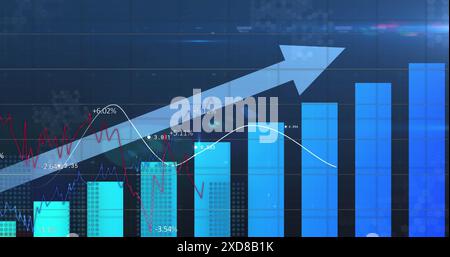 Image of statistical data processing against blue background Stock Photo