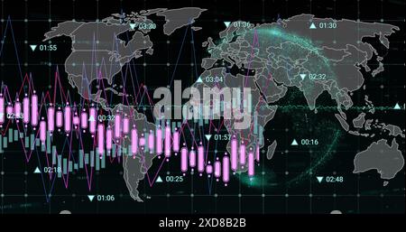 Image of financial data processing over world map Stock Photo