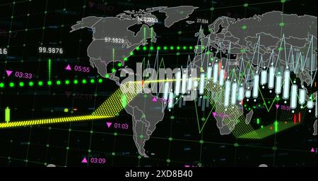 Image of financial data processing over world map Stock Photo
