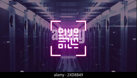 Image of qr code and data processing over computer servers Stock Photo