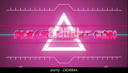 Image of please insert coin text over neon lights Stock Photo