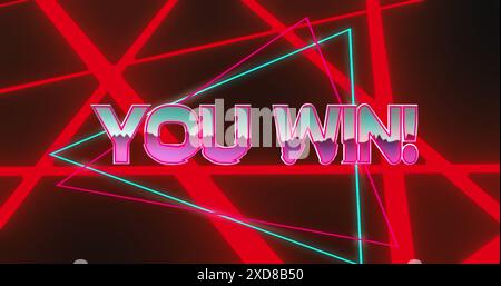 Image of you win text over neon pattern background Stock Photo
