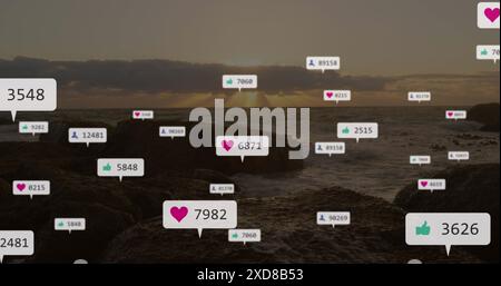 Image of social media data processing over landscape Stock Photo