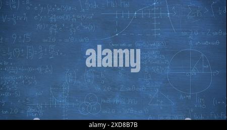 Image of mathematical data processing over blue background Stock Photo