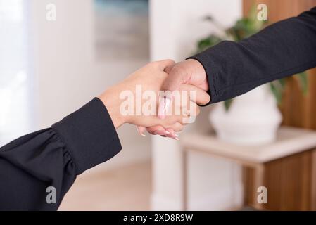 Close up of women shaking hands Stock Photo