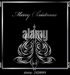 Greeting card on Merry Christmas and Happy New Year wallpaper with black background. Vector illustration Stock Vector