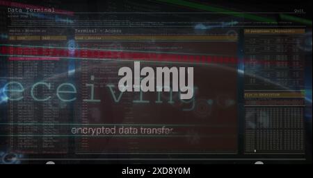 Image of interface with data processing against round scanners over globe Stock Photo