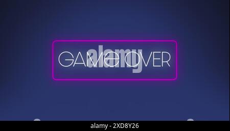 Image of game over text over neon banner against blue background Stock Photo