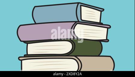 Image of stack of books icons against copy space on blue background Stock Photo