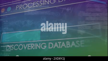 Image of interface with data processing against clouds in the sky Stock Photo