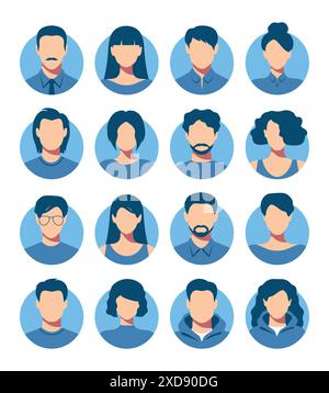Abstract female and male faceless portraits, avatars or anonymous profiles. Set of colored woman and man abstract face icons. Vector illustration Stock Vector
