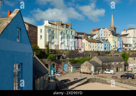 Summer morning at Tenby Harbour, Pembrokeshire, Wales. Stock Photo