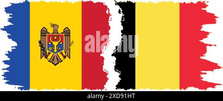 Belgium and Moldova grunge flags connection, vector Stock Vector