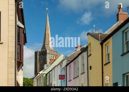 Summer morning on Cresswell Street in Tenby, Pembrokeshire, Wales. Stock Photo