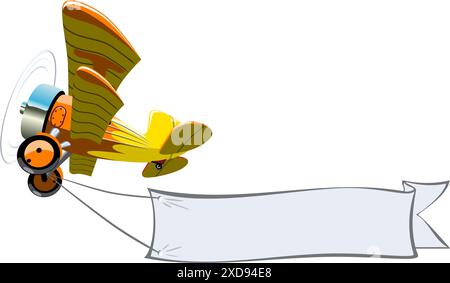 Vector Cartoon Biplane with banner. Available EPS-10 vector format separated by groups and layers for easy edit Stock Vector