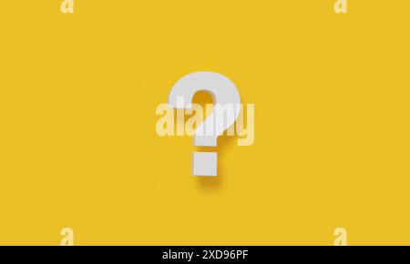 Minimalistic image featuring a white question mark against a vibrant yellow background, symbolizing inquiry, curiosity, and uncertainty. Stock Photo