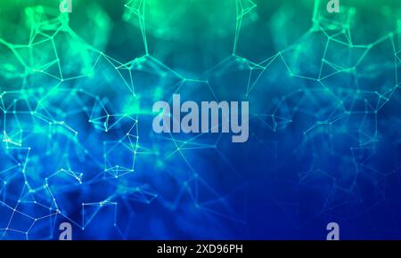 Abstract digital network background with interconnected points and lines on a green and blue gradient. Ideal for technology and innovation themes. Stock Photo