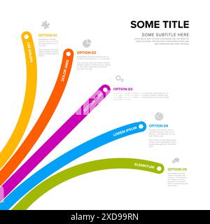 Vector light diagonal multipurpose Infographic template with title and five elements options with big color lines. Multipurpose Infochart with modern Stock Vector