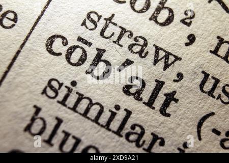 Word cobalt on dictionary page, macro close-up Stock Photo