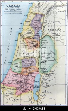 Old Map of Canaan as Divided among the Twelve Tribes in Holy Bible ...