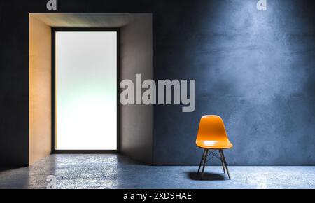 Minimalist interior design orange chair empty room, 3d render background Stock Photo