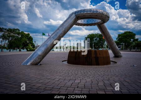 The modern Dodge Fountain in Hart Plaza, Detroit, MI Stock Photo