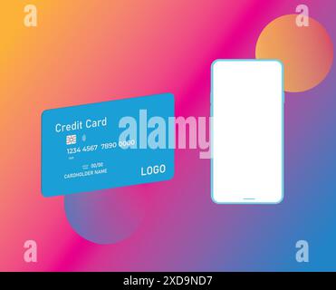 Glassmorphism bank card in popular frosted glass style Stock Vector